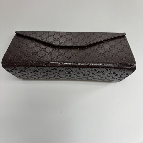 Gucci trifold Large Sunglass Case GG monogram Logo Embossed Brown Leather - Picture 1 of 7